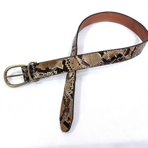 VTG Python Skin Patchwork Belt Brass Buckle Size 34 Western Rodeo Mob Wife